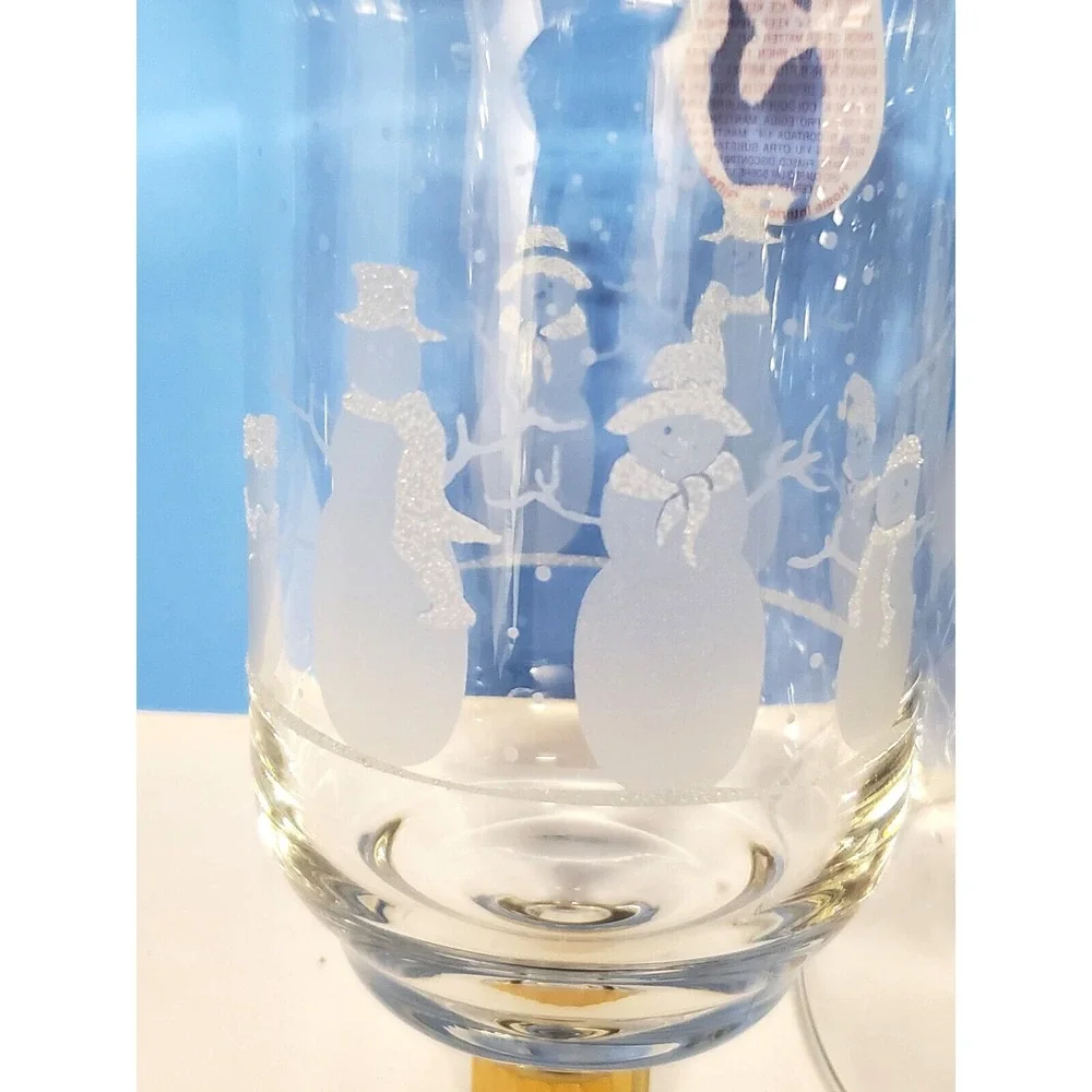 Vintage Votive Cups Glass Peg Candles Etched Snowman Home Interiors Qty‎ of 4